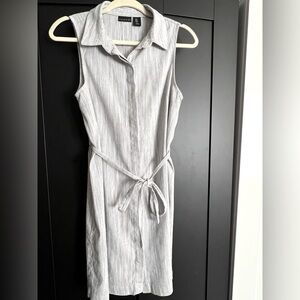 Tahari White Sleeveless Midi Dress with Notched Collar